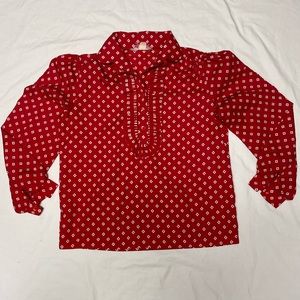 🎄☃️VTG 70s ruffle polka blouse, sz Medium ☃️🎄